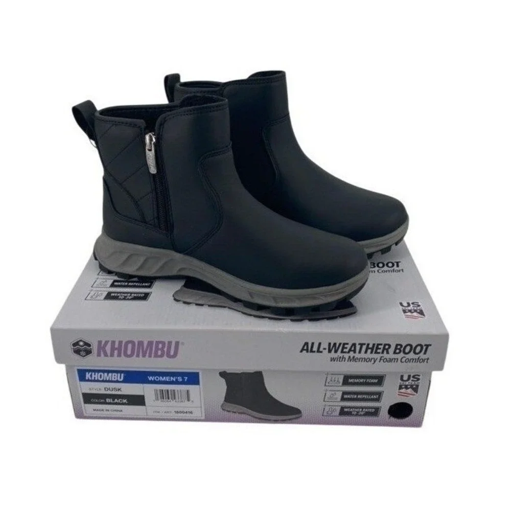 Khombu Dusk Women 7 Black All-Weather Boots Water Repellent Memory Foam‎